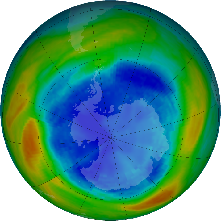Antarctic ozone map for 27 August 1993